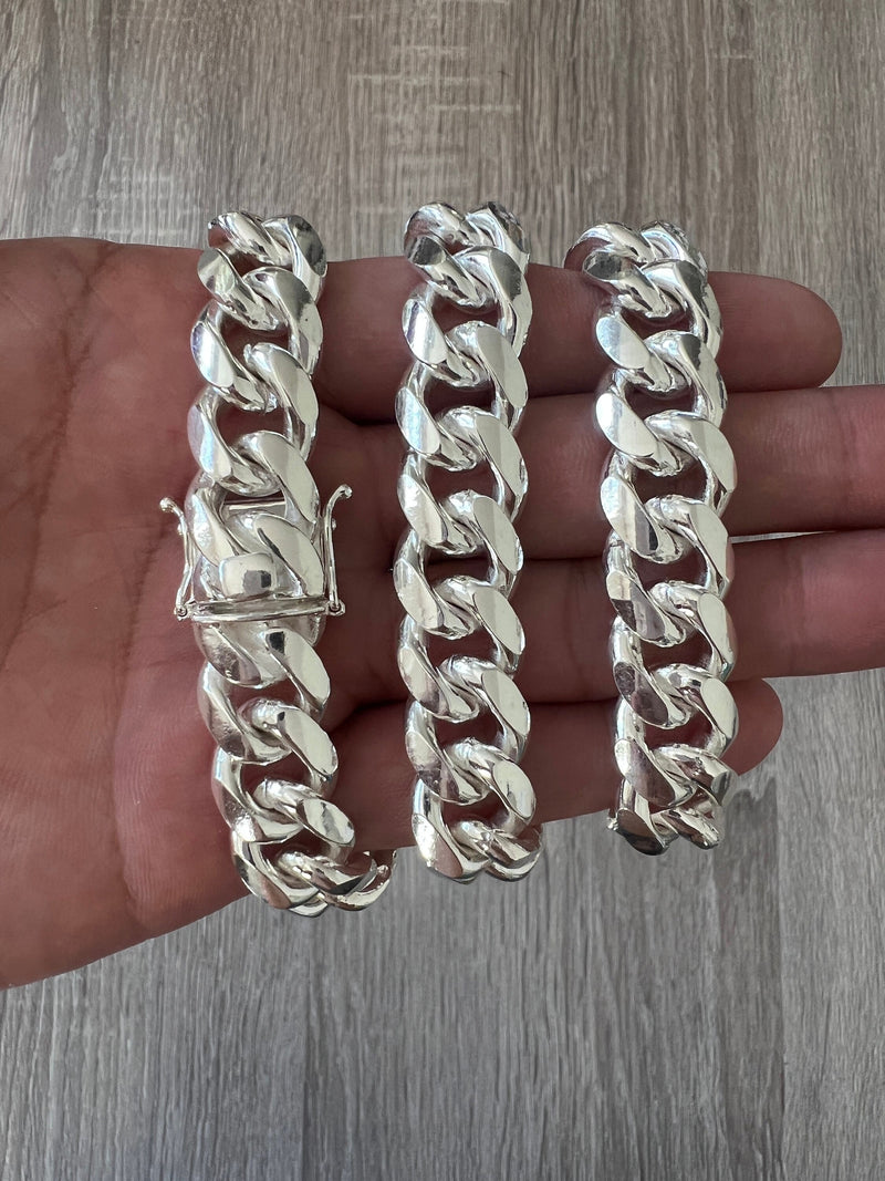 14 mm Silver Cuban Link Bracelet 8.5