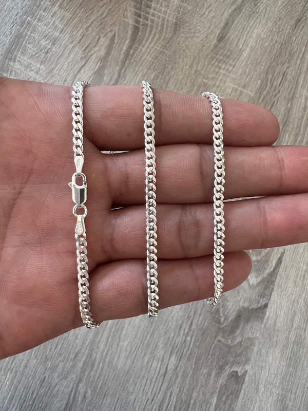 2.5mm 925 Solid Miami Cuban Sterling Silver Cuban Chain Real Heavy Curb Necklace Men's Women's Unisex 7" 8" 18" 20" 22" 24" 26" 30"