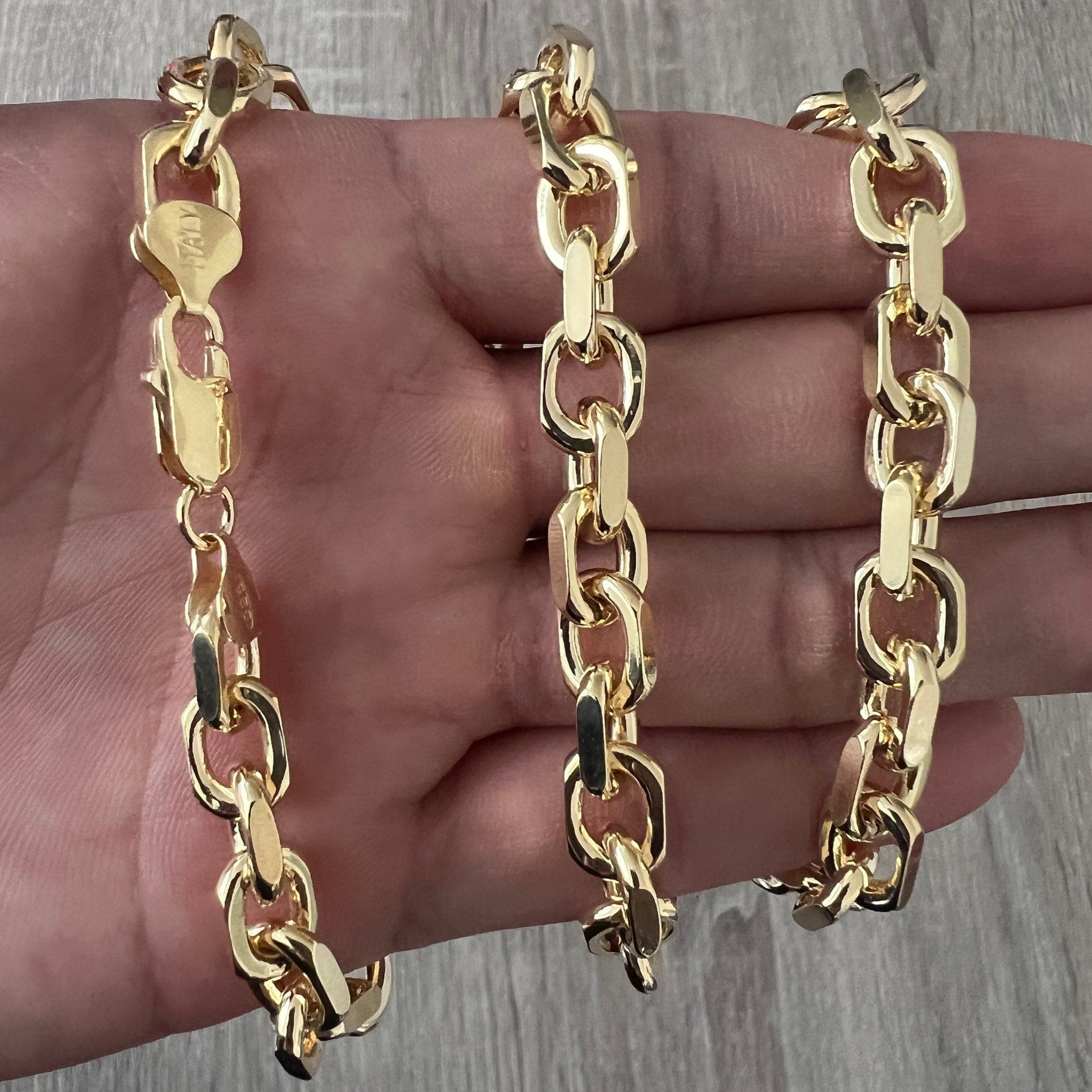8mm Rolo 14K Gold Vermeil Over 925 Solid Sterling Silver Cable Anchor Chain Link Necklace High Polish Women men Italian 4mm 6mm Minimalist