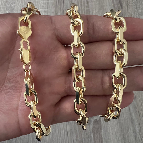 8mm Rolo 14K Gold Vermeil Over 925 Solid Sterling Silver Cable Anchor Chain Link Necklace High Polish Women men Italian 4mm 6mm Minimalist