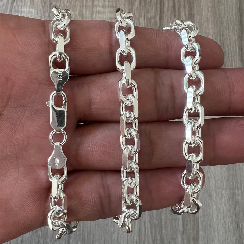 6mm 925 Rolo Sterling Silver Solid Cable Anchor Chain Link Necklace High Polish Woman Man Unisex Italian Minimalist 18" 20" 22" 24" 26" 30"