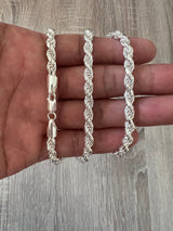 5mm 925 Rope Diamond Cut Chain Solid Sterling Silver Real Men Women Unisex Bracelet in 7" 8" 16" 18" 20" 22" 24" 26" 30" Non Tarnish Italian