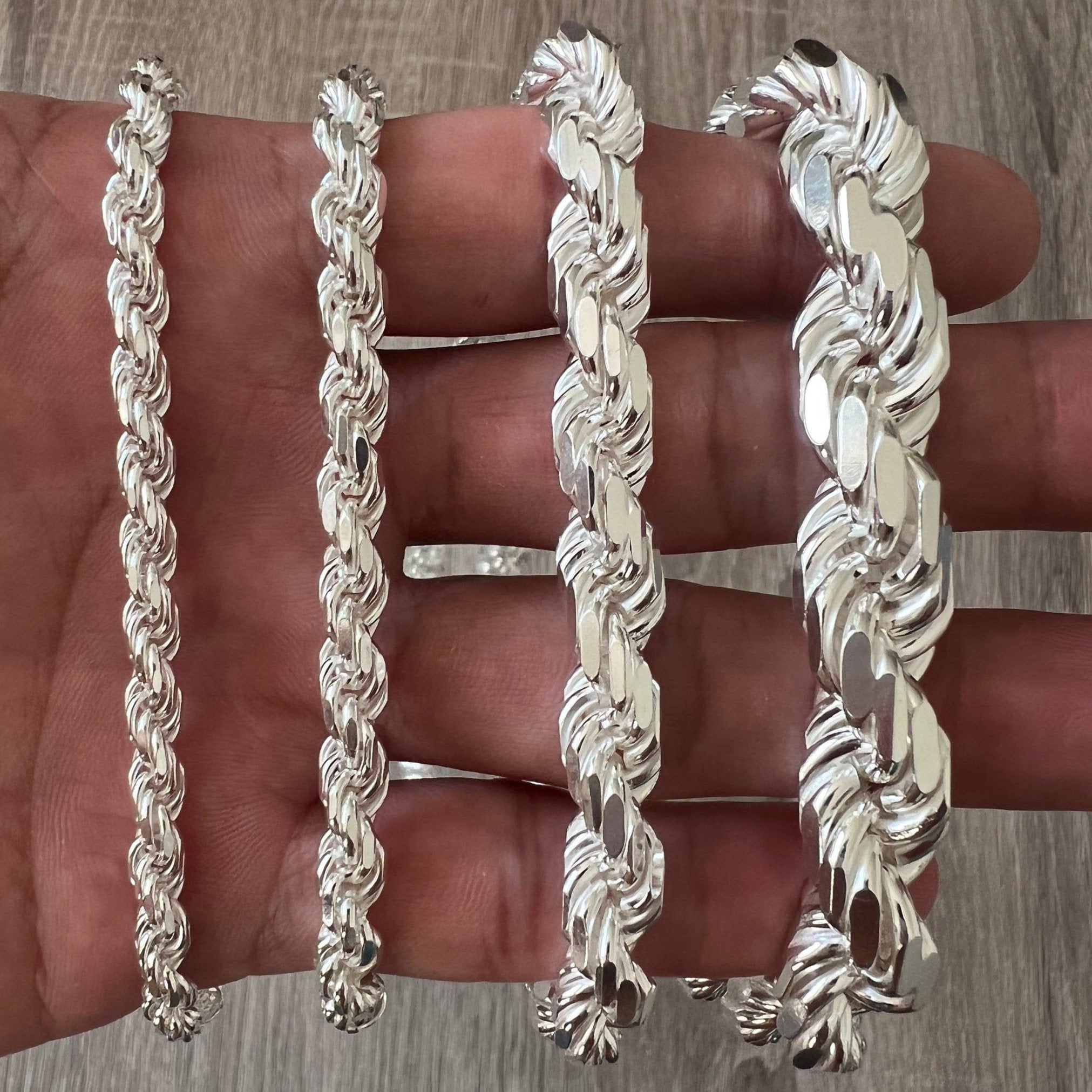 925 Rope Sterling Silver Solid Chain Necklace Diamond Cut High Polish for Men and Woman Unisex in 5mm 6mm 8mm 11mm Italian