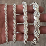 925 Rope Sterling Silver Solid Chain Necklace Diamond Cut High Polish for Men and Woman Unisex in 5mm 6mm 8mm 11mm Italian