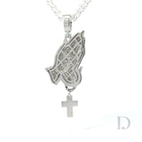 Moissanite Praying Hands Pendant in 925 Sterling Silver Iced Diamond GRA certified stones