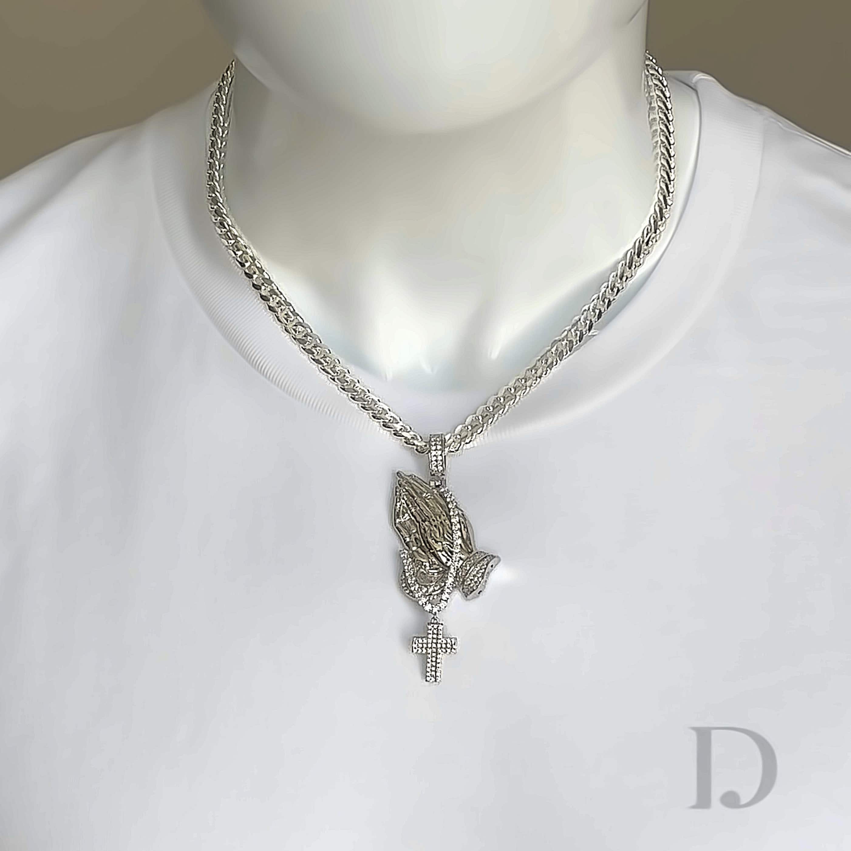 Moissanite Praying Hands Pendant in 925 Sterling Silver Iced Diamond GRA certified stones