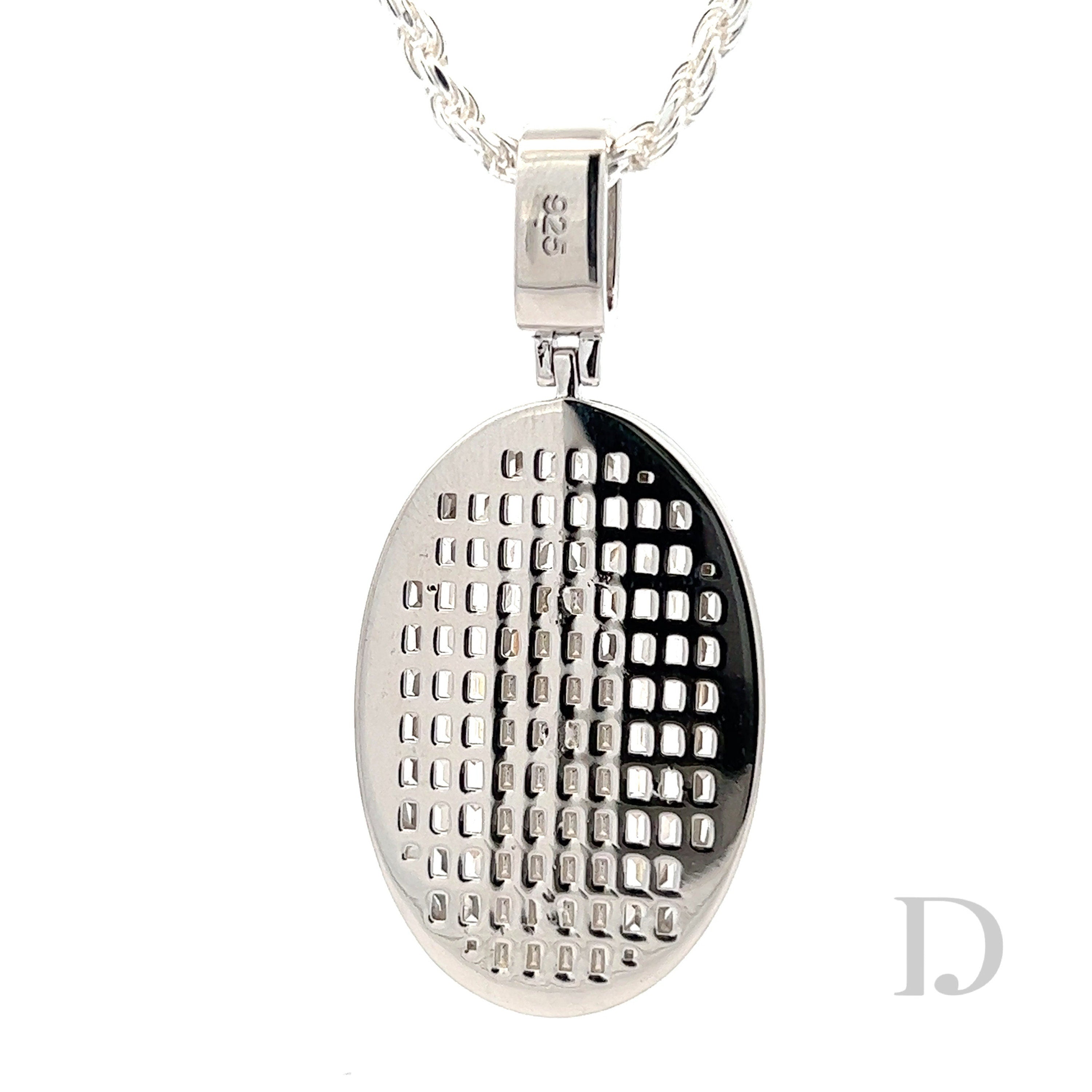 925 Sterling Silver Diamond Virgin Mary Baguette Diamonds Iced Stones Religious Christian Catholic Medallion