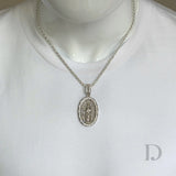 925 Sterling Silver Diamond Virgin Mary Baguette Diamonds Iced Stones Religious Christian Catholic Medallion