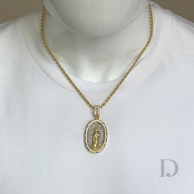 14k Gold Chain The Virgin Mary Gold Necklace Baguette Diamond